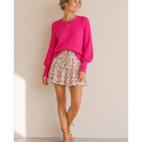 Adrianna Papell Sweaters - Adrianna Papell Hot Pink Cable Knit Sweater Womens M Bishop Sleeve Crew Neck